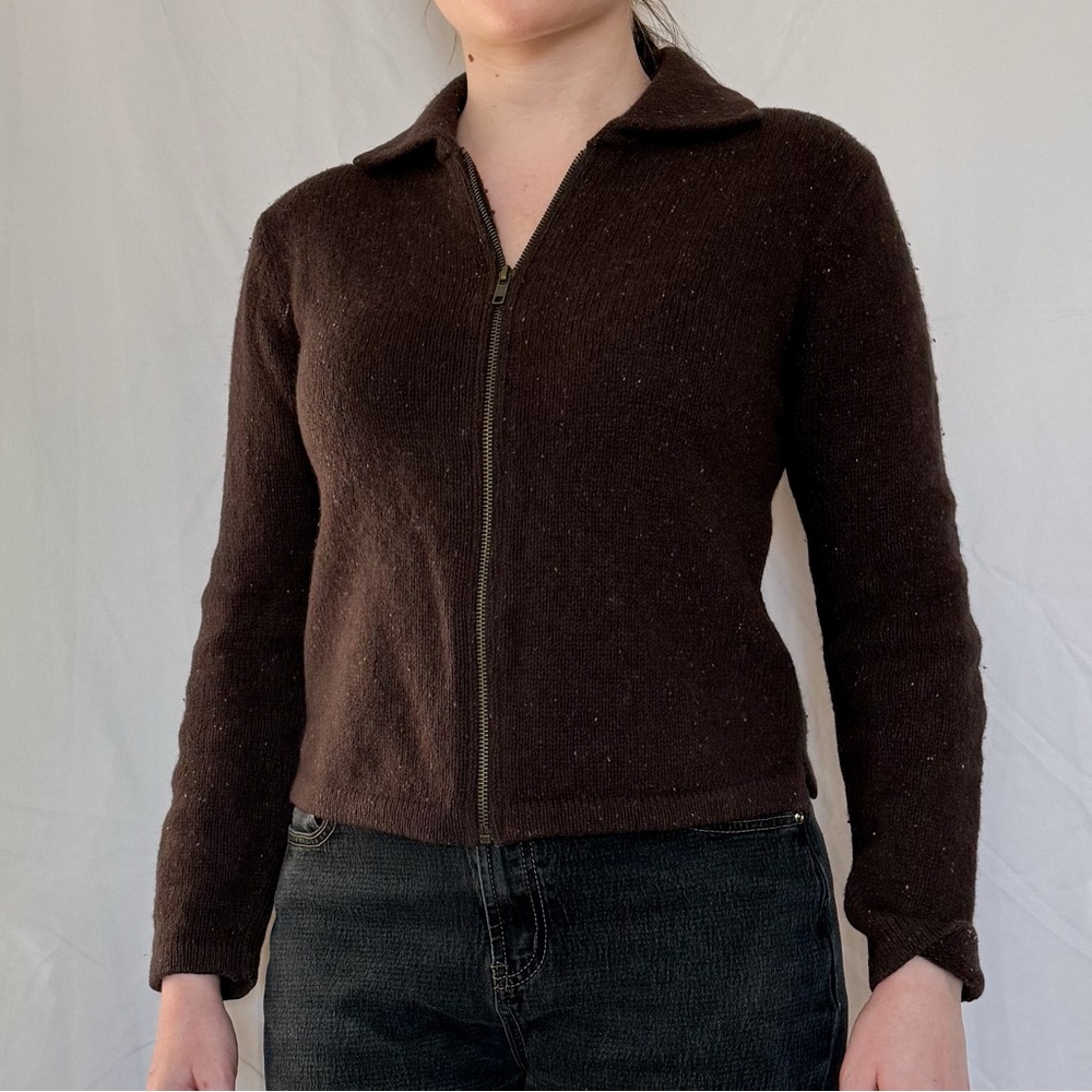 Blarney Woollen Mills Brown Wool Zip Up Sweater